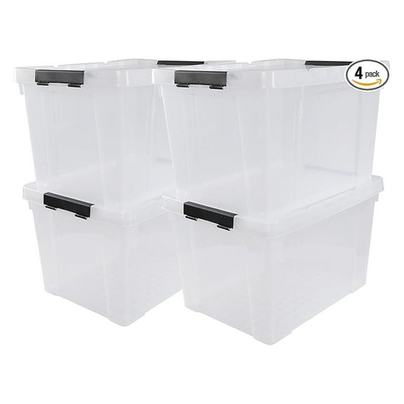 50 Quart Storage Bins with Wheels, 4 Pack Clear Plastic Totes, Large Storage Containers with Lids for Home, Closet, Moving, Organization - 19.68 x 15.35 x 12.99 inches