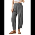 thumbnail image 1 of Pantalones Anchos y Holgados para Mujer, Estilo Palazzo Harén, Informales, con Cintura Elástica y Bolsillos. Gris Oscuro XL, 1 of 10