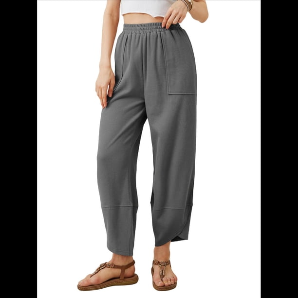 Pantalones Anchos y Holgados para Mujer, Estilo Palazzo Harén, Informales, con Cintura Elástica y Bolsillos. Gris Oscuro XXL