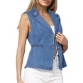 thumbnail image 4 of INSPIRE CHIC Women's Vest Denim Button Down Notched Lapel Collar Elastic Waist Jean Sleeveless Jackets XL Blue, 4 of 6