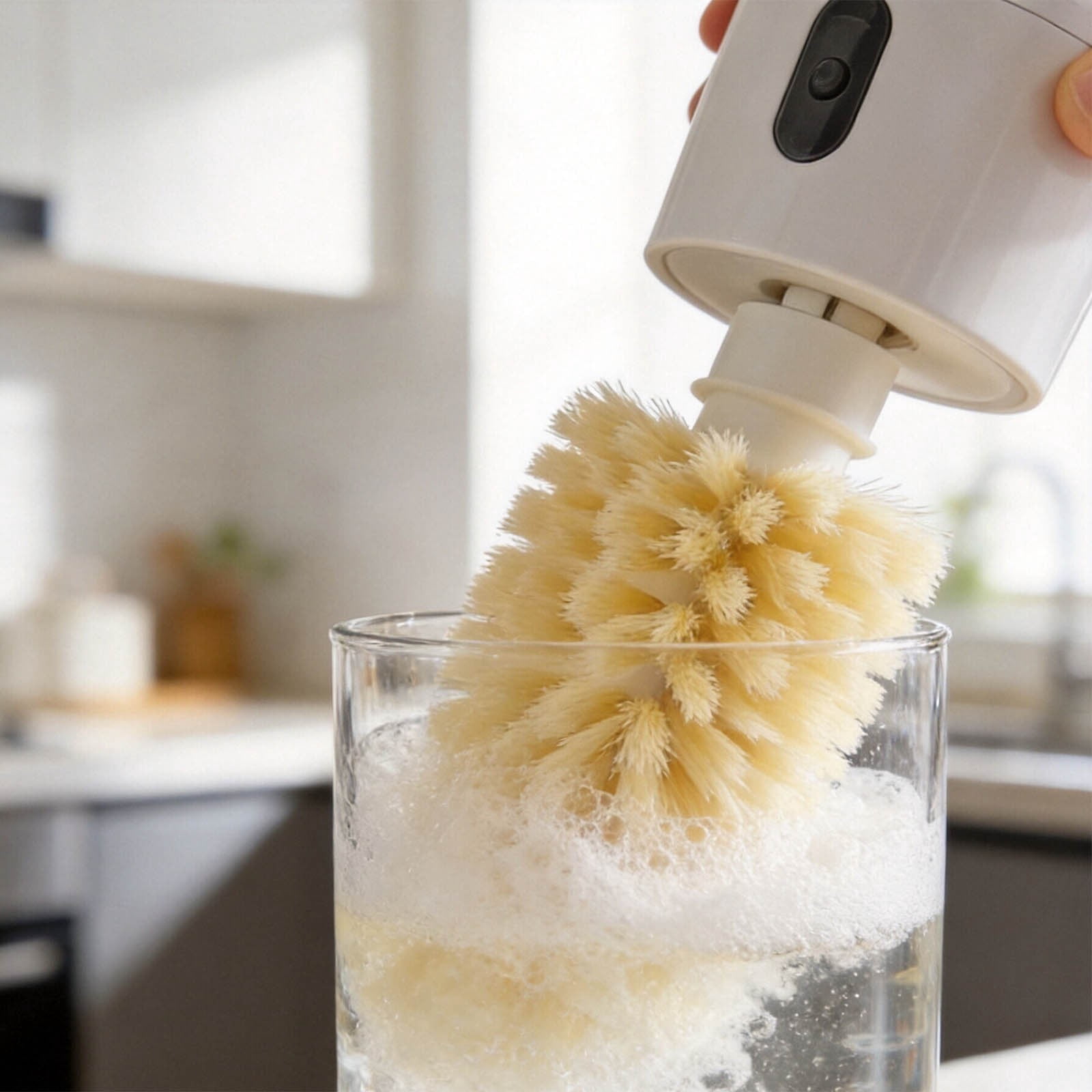 Electric Bottle Brush Wall Mounted Bottle Cleaner - Automatic Kitchen Scrubber with Long & Short Heads - Kitchen Cleaning Supplies Dishwashing Tools for Bottles Cups Jars 10.2" (Yellow)