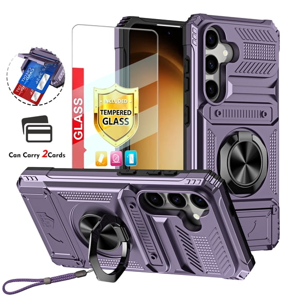 Kryonix for Samsung Galaxy A26 5G 6.7‘’ Case with Screen Protector and Strap,Finger Ring Holder Kickstand,Heavy Duty Shockproof Rugged Protective Case,Working with Magnetic Car Phone Mount,Violet