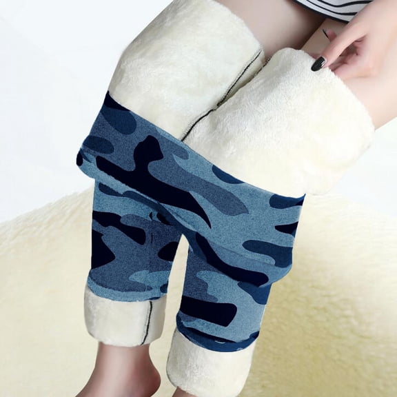 BKQCNKM Leggings For Women Pants Elastic High Waist Camouflage Print Fleece Lined Capris Thermal Full Length Winter Workout Leggings Fleece Lined Leggings Women Fall Clothes For Women 2023 Blue L