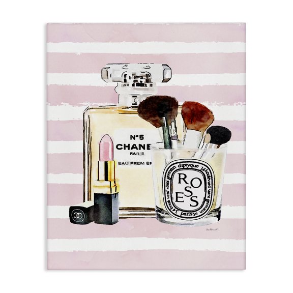 Stupell Industries Modern Fashion Cosmetics over Pink Stripes Canvas Art, 16 x 20, by Amanda Greenwood