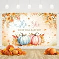 thumbnail image 6 of Little Pumpkin Gender Reveal Baby Shower Beautiful Backdrop Banner Autumn Fall Gender Reveal Party Decor Supplies Maple Leaves He or She Background Pink or Blue Photo Booth Props, 6 of 6