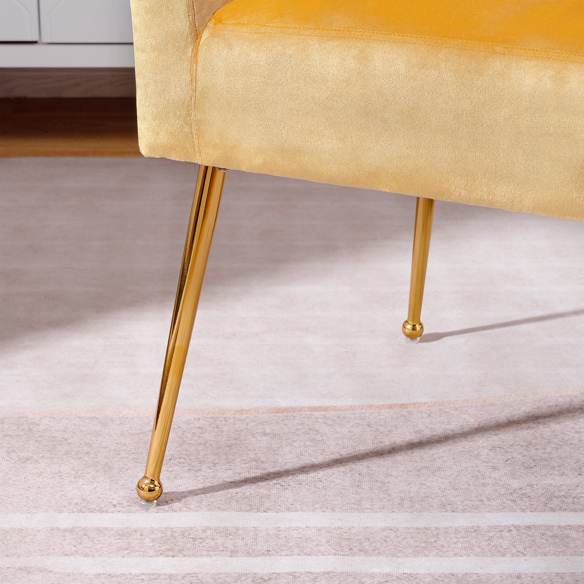 Kadyn Polyester Accent Chair, Modern Armchair with Gold Metal Legs, Single Reading Chair for Living Room, Yellow
