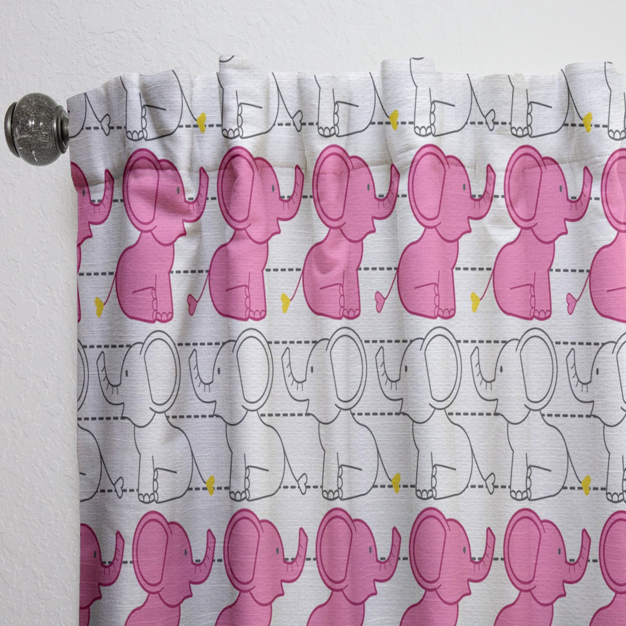 Designart 'Pink Elephant Kids Collage' Tropical Curtain Panel
