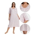 thumbnail image 7 of Baywell Women's Plus Size Mid-length Floral Printed Sleepshirt Short Sleeves Pleated Nightgowns Buttons Sleepdress Casual Loungewear XL-5XL, 7 of 7