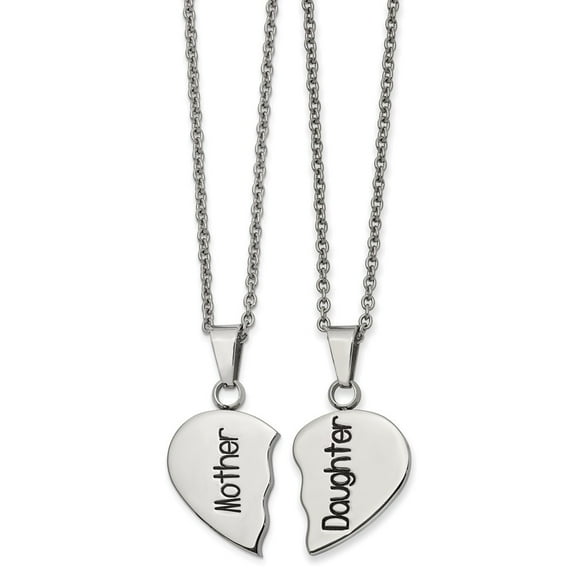 Stainless Steel Polished&Enamel 1/2 Heart Mother/Daughter Necklace Set; for Adults and Teens; for Women and Men