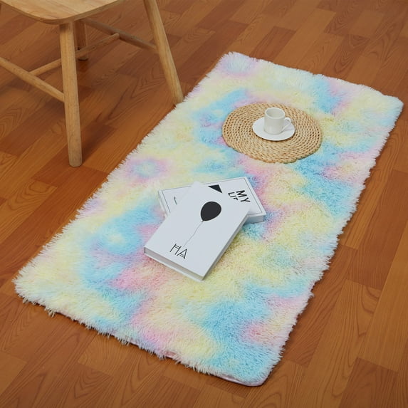 SHCKE Fluffy Area Rug Ultra Soft Shaggy Fluffy Rug Indoor Carpet Home Decorate Furry Rugs Bedside Fuzzy Area Rug for Living Room Kids Room Rainbow 4x6Ft