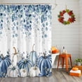 thumbnail image 3 of Fall Thanksgiving Shower Curtain, Blue Eucalyptus Leaves Shower Curtains Set with Hooks, Autumn White Pumpkin Waterproof Fabric Bathroom Curtains Decor Home Accessories,72 X 84 Inch Extra Long, 3 of 7