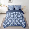 thumbnail image 2 of Homewish Geometric Plaid Stripes 7-Piece Bedding Comforter Set For Kids Boys Girls,Love Heart Print King Bedding Sets,Abstract Minimalist Ultra Soft Bed Sheets,Lightweight Room Decor,Reversible, 2 of 8