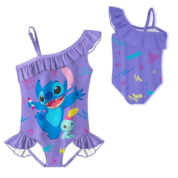 Girls Cartoon Stichs One Piece Swimsuits Ruffles Swimwear Beach Sport Bathing Suit