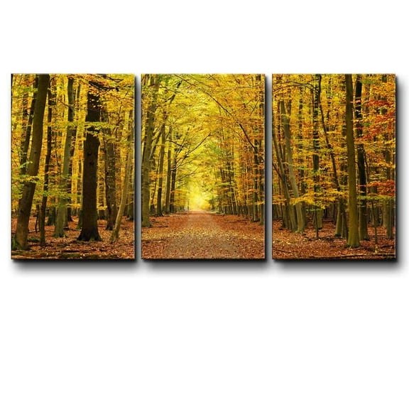 wall26 Canvas Print Wall Art Set Path Through The Yellow Autumn Forest Nature Wilderness Photography Realism Contemporary Colorful Multicolor Ultra for Living Room, Bedroom, Office - 24"x36"