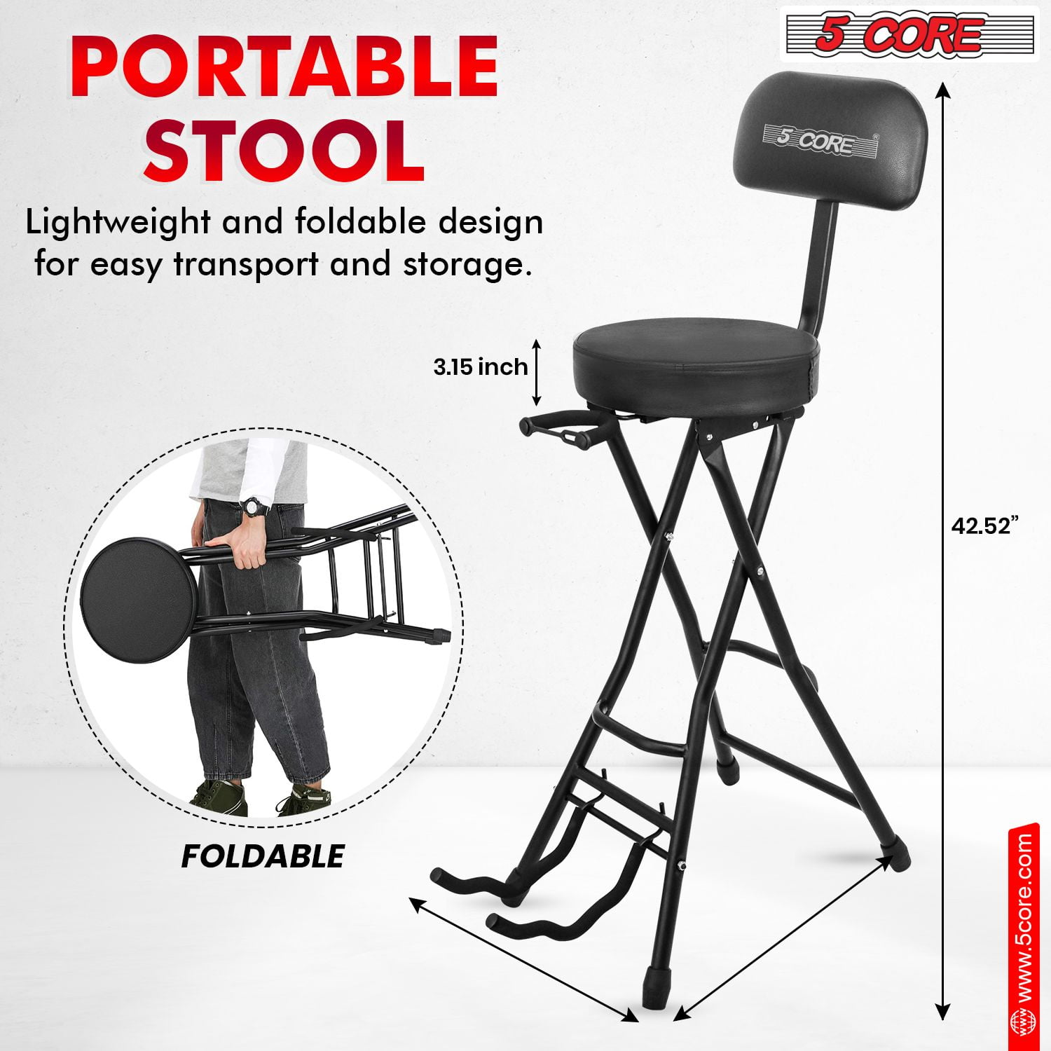Guitar Stool Seat With Backrest Thick Cushioned Portable Durable Guitars Chair with Padded Holder Stand for Musicians,Black