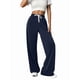 thumbnail image 2 of Pantalones Deportivos Holgados de Cintura Alta con Cordón Ajustable para Mujer, Pantalones Deportivos de Pierna y Bolsillos Azul Oscuro S, 2 of 7