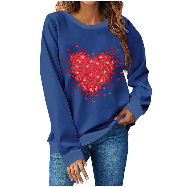 ameIAEA Chandail de la Saint-Valentin pour Femmes Manches Longues Graphique Cœur Sweat-Shirts Col Rond Automne Printemps Hauts