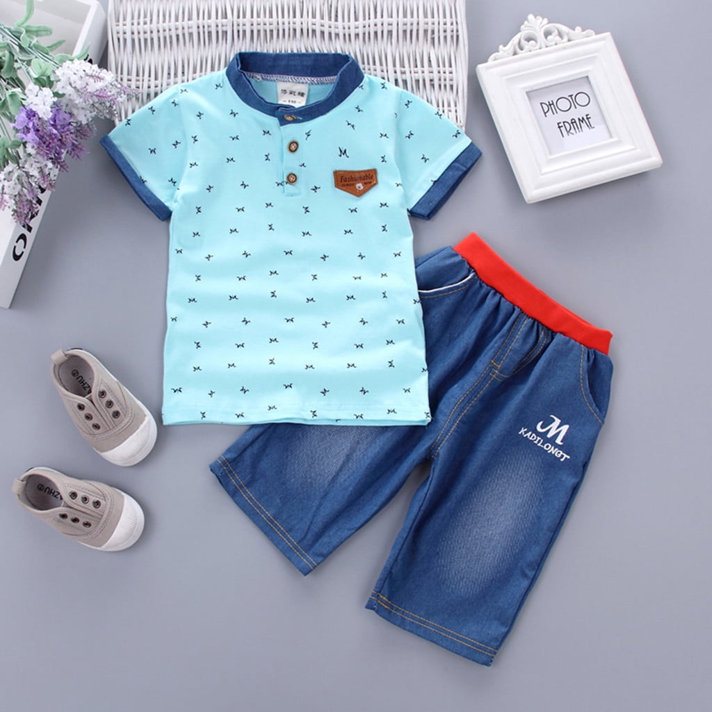 Daqian Toddler Boys Clothes Clearance 2PCS Toddler Baby Boy Kids Short Sleeve Clothes Sets T