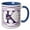 Blue/White, variant on 3drose, Pretty Purple Floral and Stripes Monogram Initial K, 11oz Two-tone Black Mug