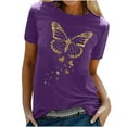 thumbnail image 2 of Sakmal Womens Tops&nbsp; Short Sleeve Purple Crew Neck Butterfly Graphic T-Shirts Womens T Shirts, 2 of 6