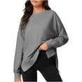 thumbnail image 2 of Ozmmyan Oversized Womens Tops Side Slit High-low Hem Sweatshirt for Women 2024 Fashion Trendy Women's Round Neck Pullover Asymmetrical Loose Casual Solid Color Long Sleeved Sweater Top, 2 of 8