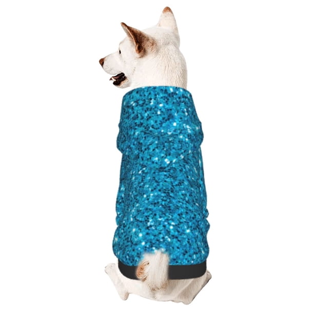 Fotbe Blue Glitter Sudadera con Estampado para Perros Pequeños – Suéter con Capucha para Mascotas, Tela Suave de Forro Polar con Bolsillo-XX-Large