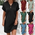 thumbnail image 7 of Lovskoo Women Summer 2024 Smocked Mini Dress Cotton Linen Short Sleeve V-Neck Flowy A-Line Tiered Ruffle Dresses with Pocket Black S, 7 of 7