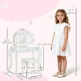 thumbnail image 3 of Qaba Kids Vanity Table and Stool, Makeup Vanity Girls Dressing Table Set with Tri-folding Mirrors Drawer Star and Heart Pattern, White, 3 of 10