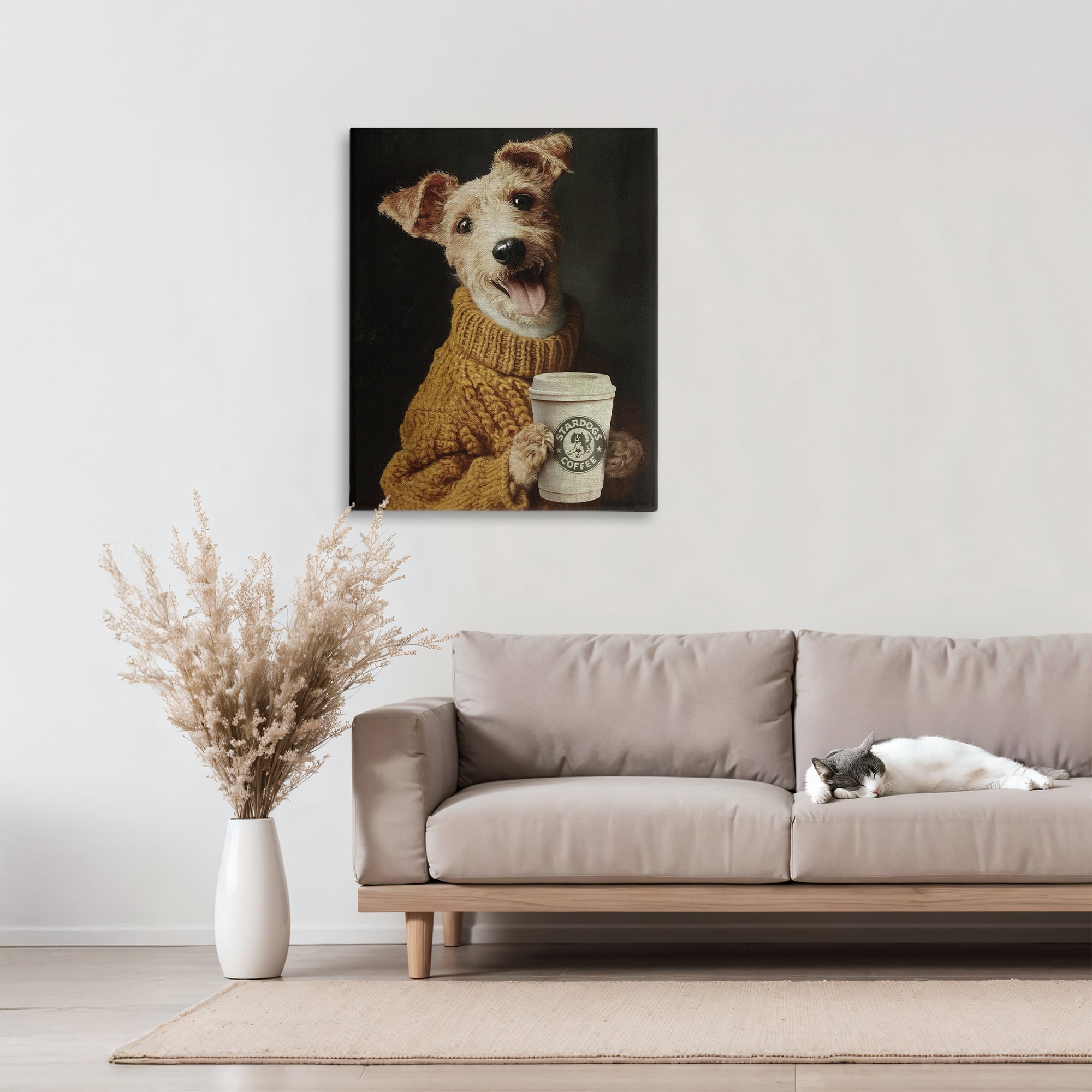 Stupell Industries Latte Lover Dog in Sweater Canvas Wall Art, design by Svetlana Aleynikova