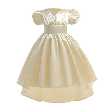 

Christmas Party Dress Winter Outfits for Girl Short Sleeve Solid Bow Tie Embroidery Lace Ruffles Party Evening Dress Wedding Dress(Size:4-5 Years)