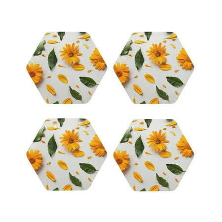 

Tideii Sunny Yellow SunFlower for Leather Coasters 4 Pieces Anti-fouling and Anti-scalding Decorative Coasters Suitable for Restaurants Kitchens Coffee Shops-Hexagon