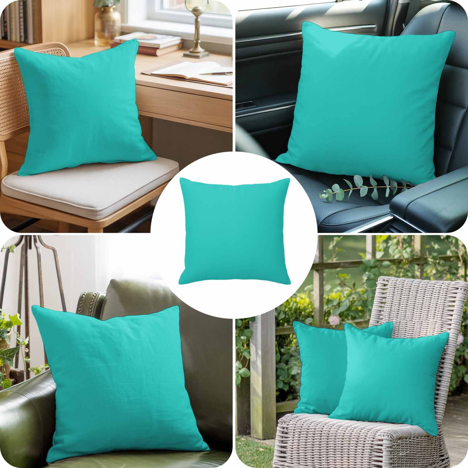 Throw Pillow Covers 24 x 24 Inch, Turquoise Cotton Linen Pillows Cases, Modern Pure Turquoise Square Cushion Covers for Couch Sofa Bed