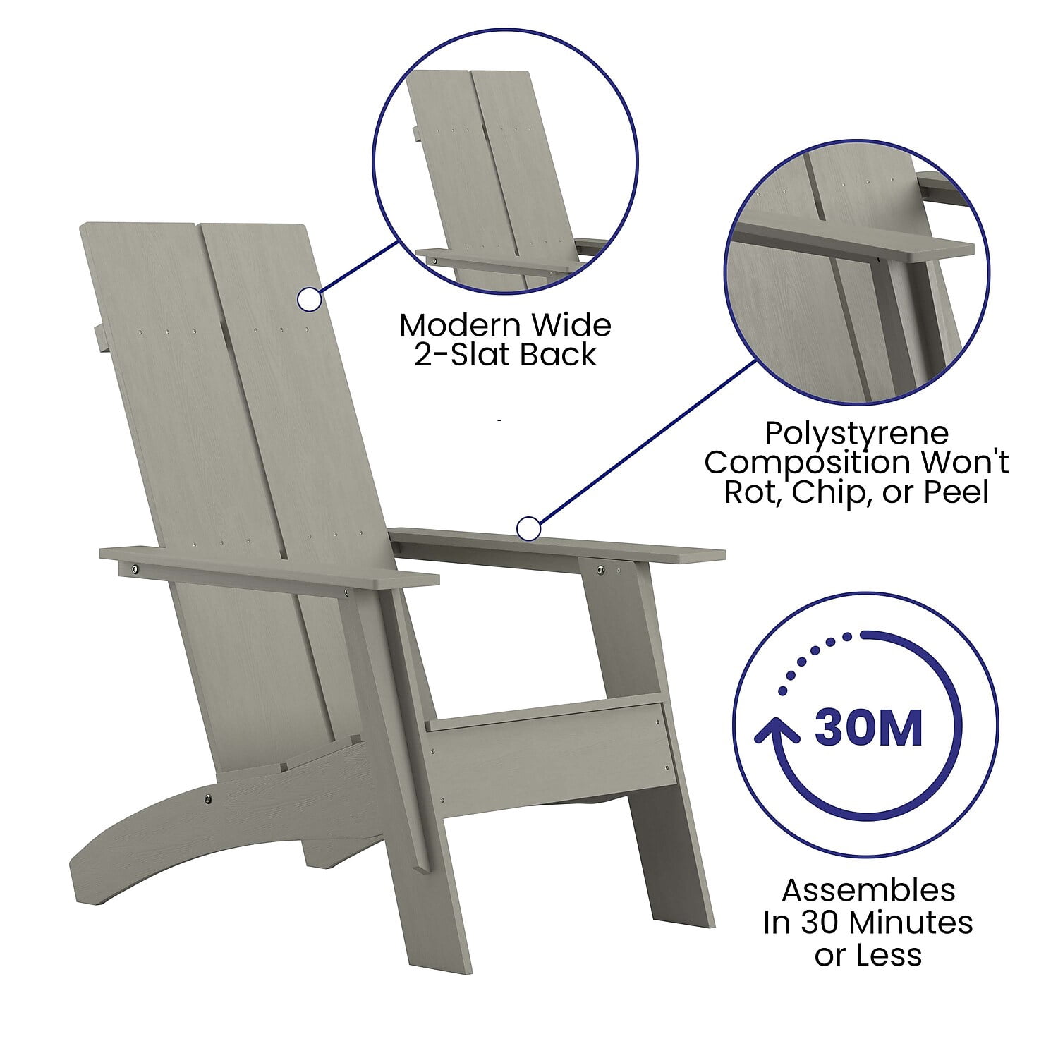 Flash Furniture Sawyer Poly Resin Wood Adirondack Chair - Gray