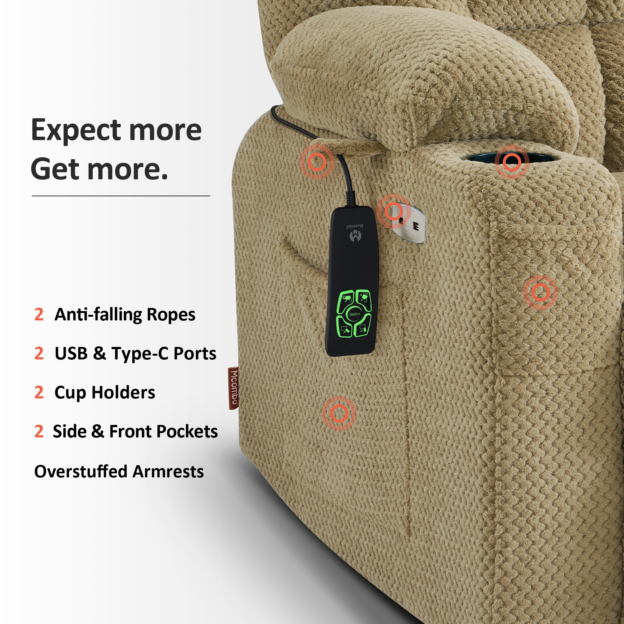 MCombo Large Lay Flat Dual Motor Power Lift Recliner for Big and Tall Elderly, Fabric(Beige)
