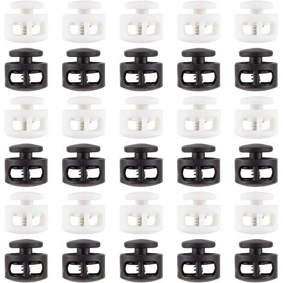 40PCS 2 Colors Plastic Cord Locks End Lanyard String Clips Spring Elastic Cord Stopper Fastener Slider Toggles Clip Double Hole Round Ball for Drawstrings Shoelaces Backpack Bags colorful DIY