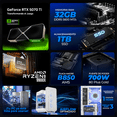thumbnail image 3 of PC Gamer Xtreme PC Gaming NVIDIA GeForce RTX 5070 Ti AMD Ryzen 9 9900X 32GB DDR5 SSD 1TB Sistema Liquido WIFI Snow White gaming competitivo y streaming, 3 of 6