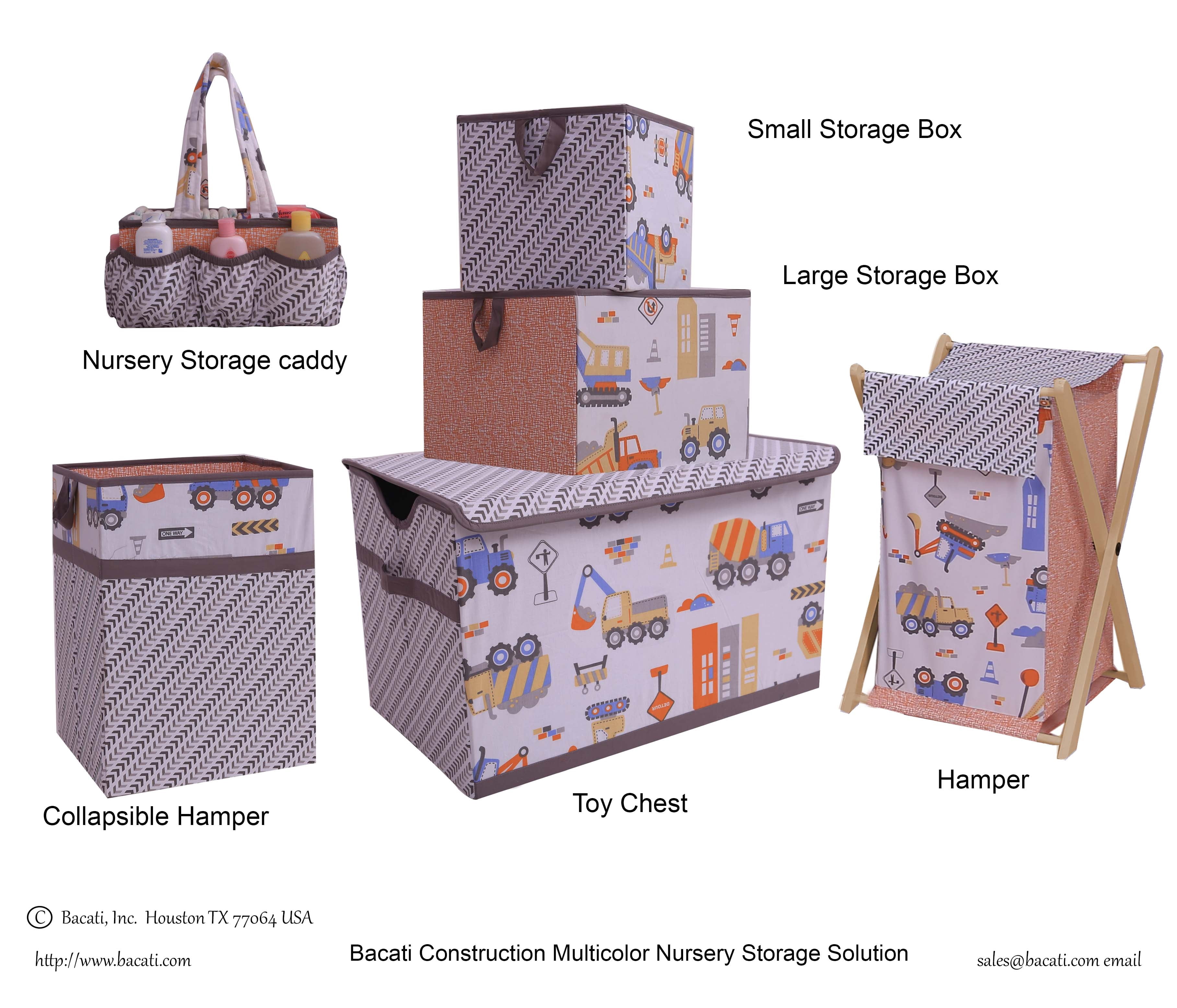 Bacati - Nursery Storage Caddy Construction Yellow/Orange/Grey/Blue Boys