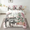 thumbnail image 2 of Manfei Pink Christmas Tree Twin Bedding Sets 7-Piece for Kids, Cartoon Princess Bedding Comforter Set, Western Retro Piano Reversible Sheet Sets, Lightweight Room Decor, 2 of 7