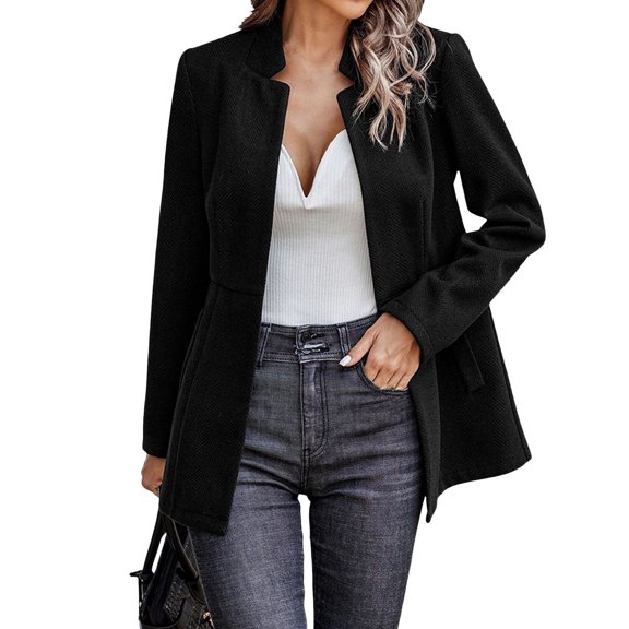 Women Suit Coat Notch Collar Long Sleeve Solid Color Casual Loose Fit Suit Jacket with Pockets Open Front Business Formal Outwear