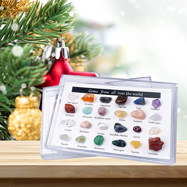 24 piezas Calendario de Adviento Decoraciones Ore Toys Collection Rock Mineral Collection Set Mineral Rock para el hogar Niñas CUTICAT Calendario de adviento