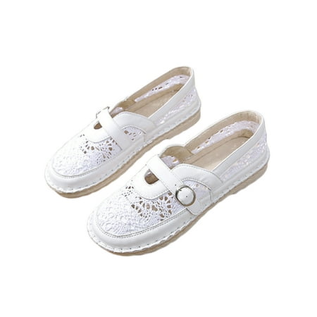 

Bellella Womens Loafers Slip On Flats Lace Casual Shoes Anti-Slip Comfort Shoe Work Walking White 5.5