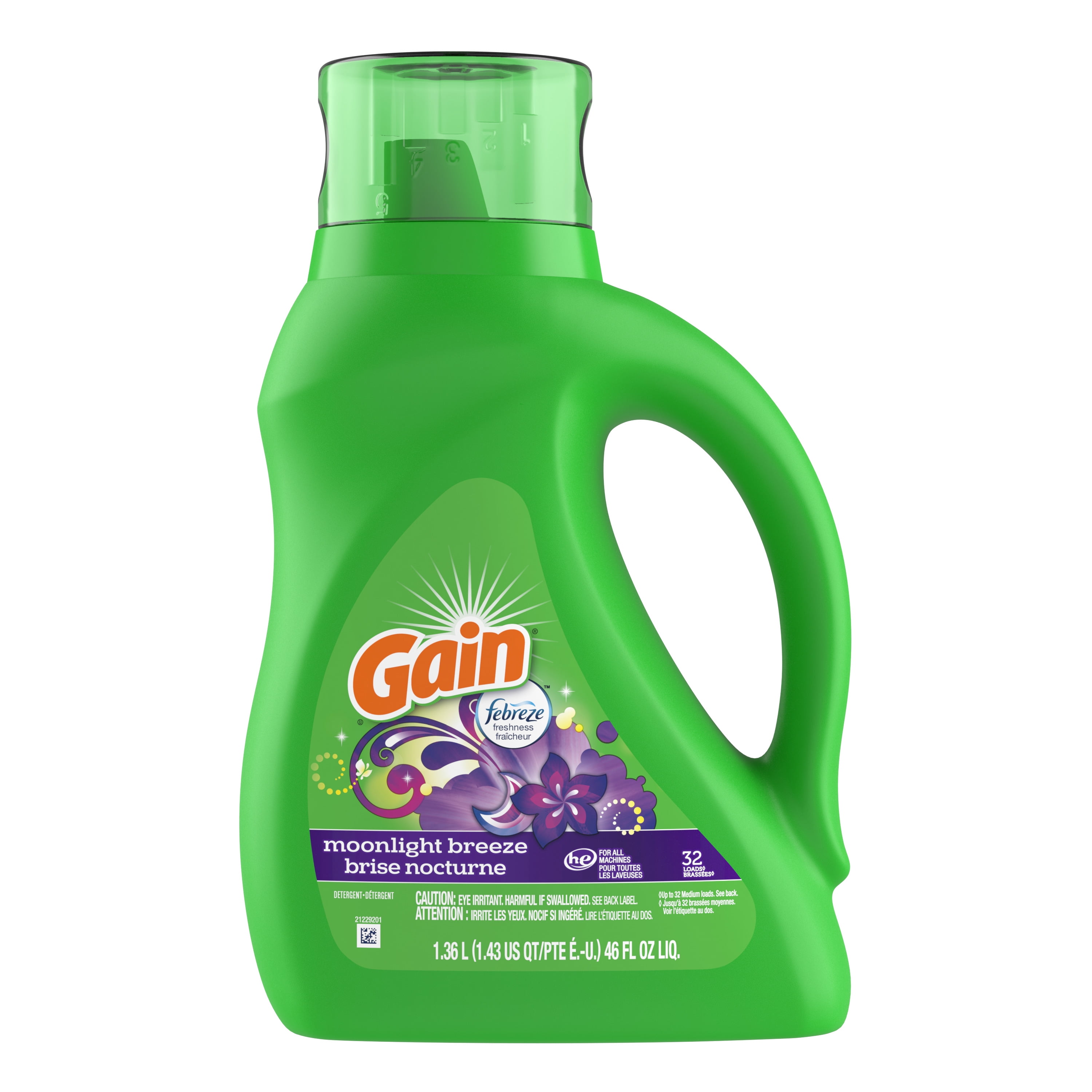 Gain Laundry Detergent Liquid with Odor Fighters, Moonlight Breeze Scent, 46 fl oz, 32 Loads