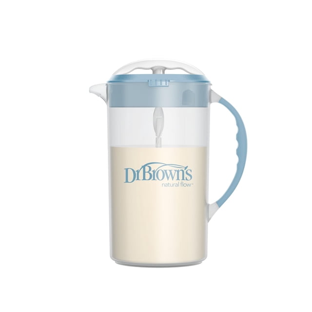 Dr. Brown's Baby Formula Mixing Pitcher with Adjustable Stopper, Locking Lid, No Drip Spout, 36oz, BPA-Free, Blue
