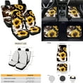 thumbnail image 4 of Yuyamidu 15 PCS Brown Cow Print Car Seat Covers Full Set Sunflower Car Floor Mats Steering Wheel Cover Seat Belt Strap Pads Coasters Auto Handbrake Cover Set, 4 of 6