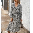 thumbnail image 1 of Vestido de manga larga con cuello alto,Vestido Cuello alto de leopardo Vestido de manga larga con botones Vestido de manga larga hasta la rodilla Aspecto llamativo, 1 of 6