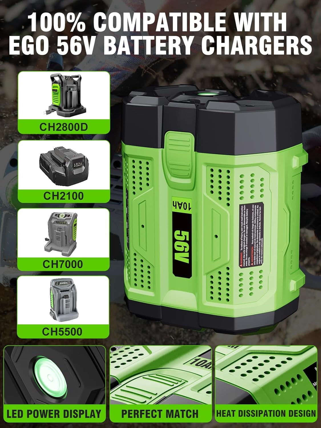 4Pack 56 Volt 10000mAh for EGO Battery High Capacity Replacement for EGO Battery 56V 10Ah Lithium ion BA5600T BA1400T BA4200T BA2240 BA2800 BA2800T Compatible with EGO All 56V Power Tool and Chargers