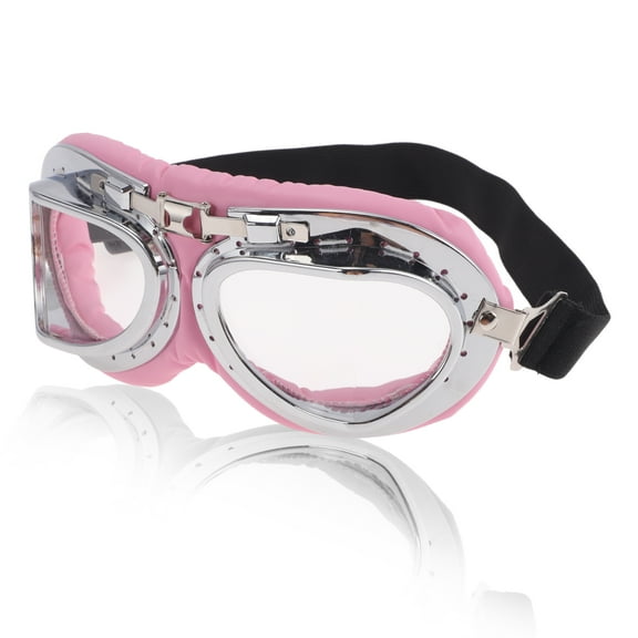 Unique Bargains 1 Pc Motorcycle Riding Goggles Foldable PC PU Sponge Cycling Sunglasses Clear Lens Pink Silver Tone Frame