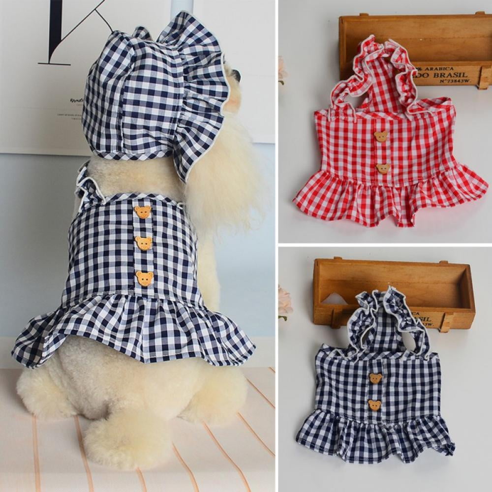 XSXL Dog Clothes Dresses Puppy Pet Spring Summer Clothes Doggie Cotton Princess Dress Hat Suit