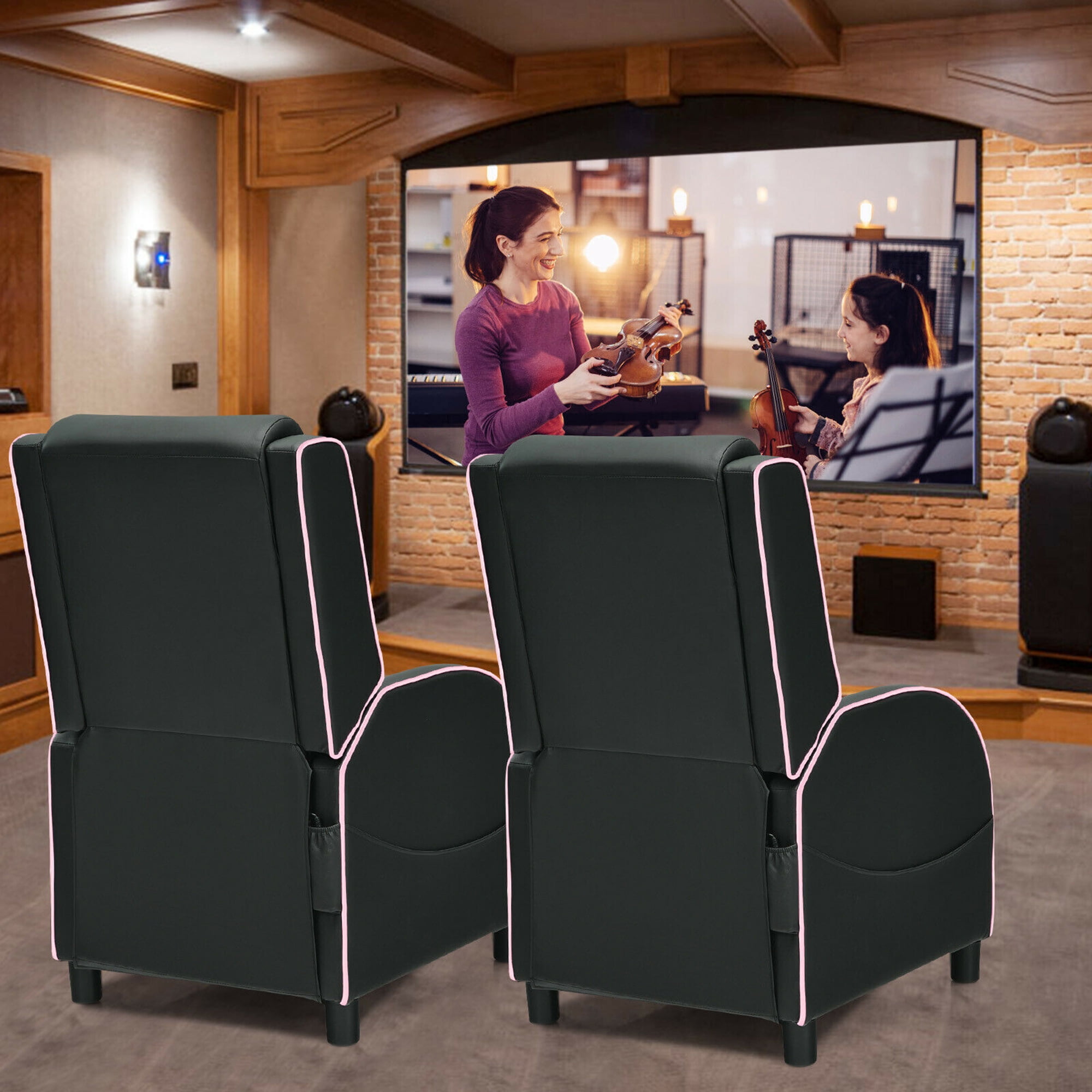 Gymax PU Leather Single Sofa Home Theater Seat Massage Gaming Recliner Chair Pink