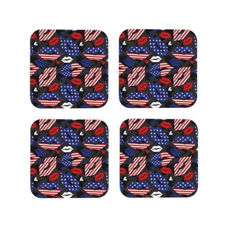 

Tideii American With Lips for Leather Coasters 4 Pieces Anti-fouling and Anti-scalding Decorative Coasters Suitable for Restaurants Kitchens Coffee Shops-Square